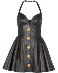 Balmain - Leather Halterneck Mini Dress - Lyst