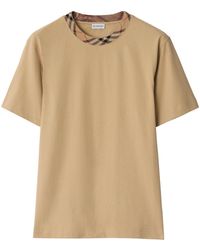 Burberry - Cotton Check-Neckline T-Shirt - Lyst
