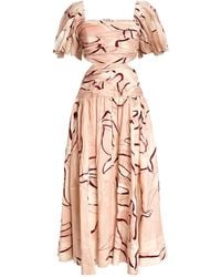 Aje. - Marianne Ruched Midi Dress - Women's - Viscose/cotton/linen/flax - Lyst