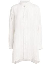 Eskandar - Linen-Blend Collarless Stripe Shirt - Lyst