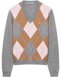 Prada - Cashmere Argyle V-Neck Sweater - Lyst