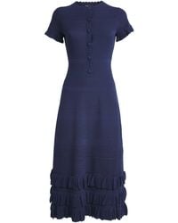 Maje - Knitted Ruffle-Detail Midi Dress - Lyst