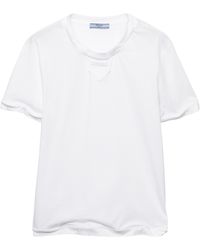 Prada - Cotton Jersey T-Shirt With Fabric Triangle Logo - Lyst
