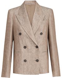 Brunello Cucinelli - Linen Monili Double-Breasted Blazer - Lyst