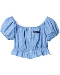 Miu Miu - Cotton Poplin Check Crop Top - Lyst