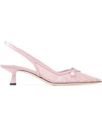 Jimmy Choo - Amita 45 Lace-Leather Slingback Pumps - Lyst