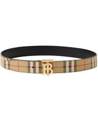 Burberry - Leather And Check Reversible Tb Belt - Lyst