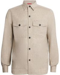 Isaia - Wool-Silk-Linen Stripe Overshirt - Lyst