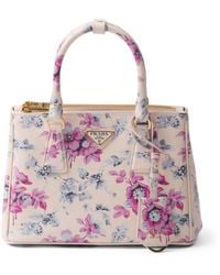 Prada - Small Leather Floral Galleria Top-handle Bag - Lyst