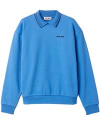 Miu Miu - Cotton Fleece Logo Polo Sweatshirt - Lyst