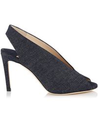 Jimmy Choo Shar 85 Denim Slingback Sandals - Blue