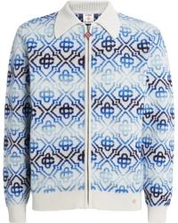 CASABLANCA - Wool-Blend Monogram Zip-Up Sweater - Lyst