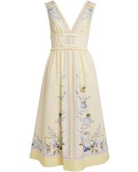 Self-Portrait - Cotton Floral V-Neck Midi Dress - Lyst