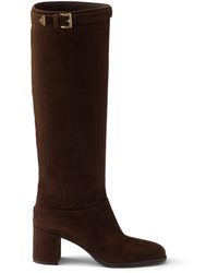 Prada - Suede Knee-High Heeled Boots 65 - Lyst