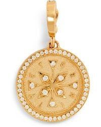 Azlee - Small And Diamond Compass Coin Charm - Lyst