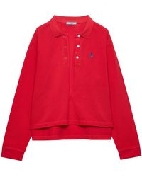 Prada - Cotton Piqué Plunge-Neck Polo Shirt - Lyst