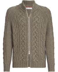 Brunello Cucinelli - Cashmere Cable-Knit Zip-Up Cardigan - Lyst
