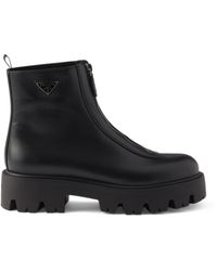 Prada - Leather Zipped Ankle Boots 50 - Lyst
