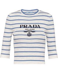 Prada - Wool Striped Logo Sweater - Lyst