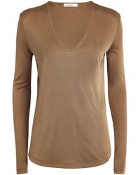 Max Mara - Silk V-Neck T-Shirt - Lyst