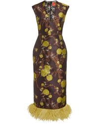 La DoubleJ - Feather-Trim Sleek Midi Dress - Lyst