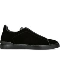 Zegna - Triple Stitch Velvet And Leather Low-top Trainers - Lyst