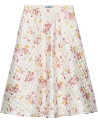 Prada - Quilted Satin Floral Skirt - Lyst