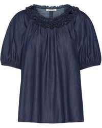 Max Mara - Denim Ruffled Neckline Blouse - Lyst