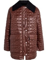 Ganni - Corduroy-Collar Shiny Quilted Jacket - Lyst