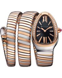 BVLGARI - Stainless Steel, Rose And Diamond Serpenti Tubogas Watch - Lyst