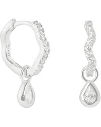 Astrid & Miyu - Rhodium-Plated Sterling And Cubic Zirconia Ripple Huggie Earrings - Lyst
