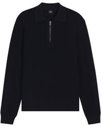 BOSS - Virgin Wool Zip-Up Polo Sweater - Lyst