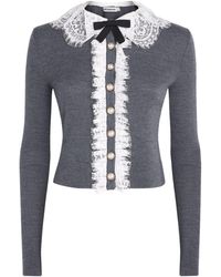 Self-Portrait - Wool Lace-Collar Cardigan - Lyst