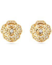 Chanel - Yellow Gold And Diamond Camélia Earrings - Lyst