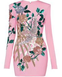 Balmain - Embroidered Embellished Mini Dress - Lyst