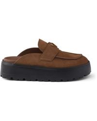 Prada - Nubuck Leather Flatform Mules - Lyst