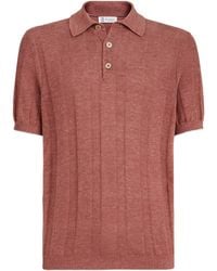 Brunello Cucinelli - Linen-Cotton Rib-Knit Polo Sweater - Lyst