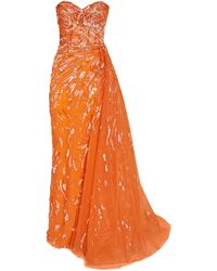 Zuhair Murad Strapless Embellished Gown - Orange