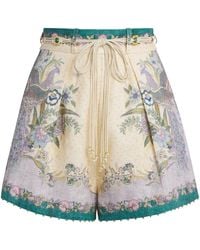 Zimmermann - Linen Printed Indra Tuck Shorts - Lyst