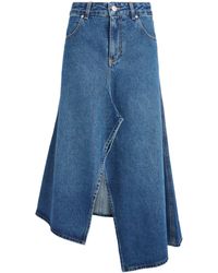Victoria Beckham - Asymmetric Panelled Denim Midi Skirt - Lyst