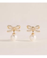 Self-Portrait - Crystal And Faux Pearl Bow Stud Earrings - Lyst