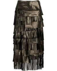 Ralph Lauren - Metallic Leather Tiered Fringe Midi Skirt - Lyst