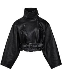 Alaïa - Leather Cropped Biker Jacket - Lyst