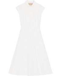 Valentino - Cotton Poplin Embroidered Midi Dress - Lyst