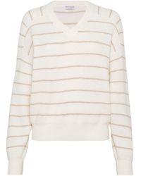 Brunello Cucinelli - Alpaca Wool-cotton Striped Sweater - Lyst