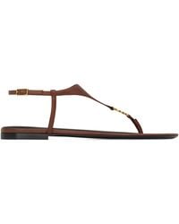 Saint Laurent - Leather Cassandra Logo Sandals - Lyst