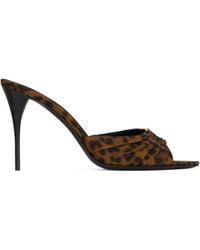Saint Laurent - Leopard Print Leather Babylone Sandals 90 - Lyst