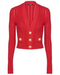 Balmain - Cropped Knitted V-Neck Cardigan - Lyst