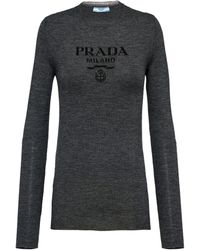 Prada - Wool-Blend Superfine Logo Sweater - Lyst