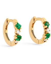 Suzanne Kalan - Emerald And Diamond Princess Huggie Earrings - Lyst